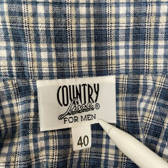 vtg navy + white + beige plaid button up shirt - Picture 4 of 4